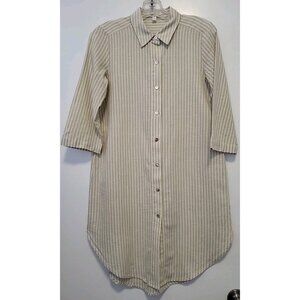 Eileen Fisher Striped Tunic Hemp & Cotton Beige And White Petite